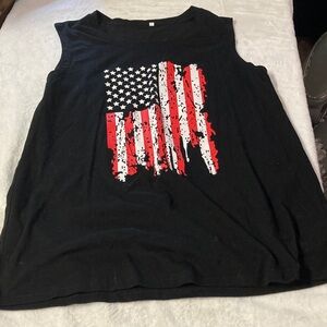 Sleeveless Black Tank Top with Distressed American Flag Graphic